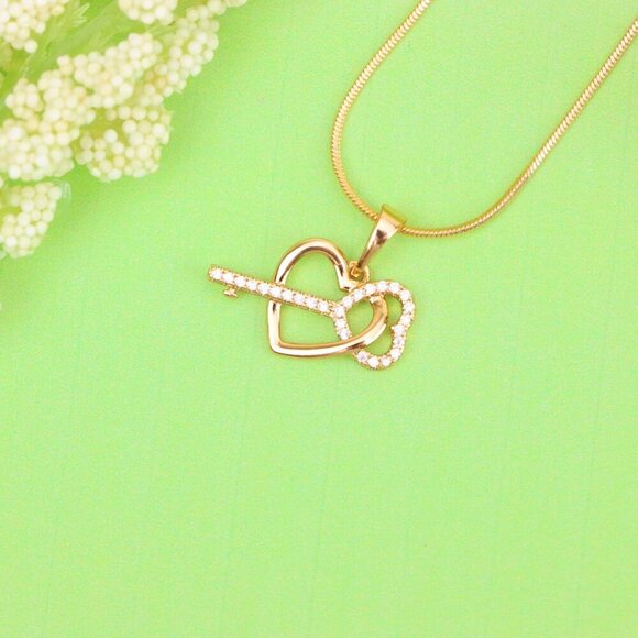 "Rose Gold Heart & Key Pendant with Sparkling Stone Accents, XPPT1862 - Picture 12 of 13